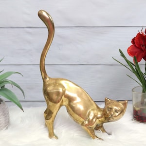 Cat Lover Gifts, Cat Figure, Large Heavy Brass Cat Figure, MCM Cat, Brass Cat Figurine, Cat Figurines, Cat Figure, Bookshelf Decor,