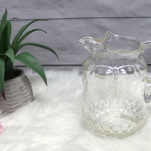 Vintage Crystal Glassware, Heisey Glass Picture with Pineapple, Pressed Glass Water Pitcher by A H Heisey & Company 1930’s