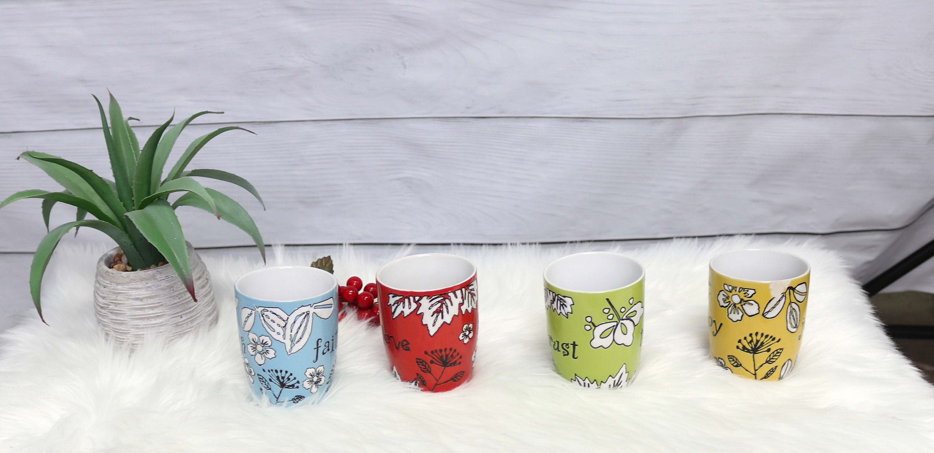Christian Stoneware Mugs, Religious Scripture, Set of 4 - Etsy