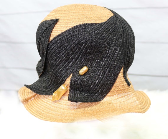 Natural Straw and Black Straw 1920’s Cloche Hat, … - image 9