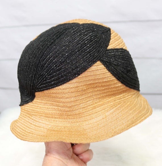 Natural Straw and Black Straw 1920’s Cloche Hat, … - image 8