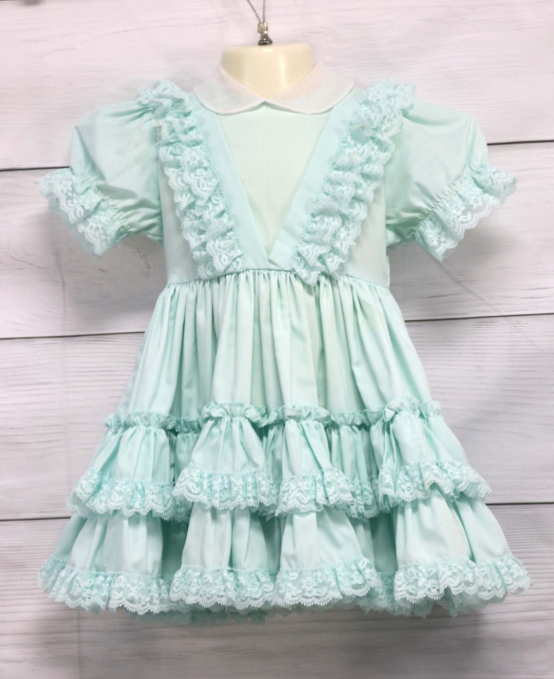 Vintage Lilo Ruffled Toddler Dress, Mint Green Lace, Size 4 - Etsy