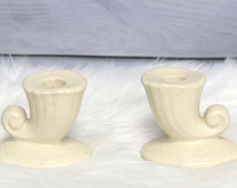 Vintage McCoy Ceramic Candlestick Holders, Horn of Plenty Cornucopia Pair