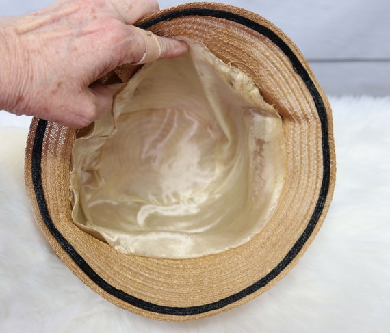 Natural Straw and Black Straw 1920’s Cloche Hat, … - image 5