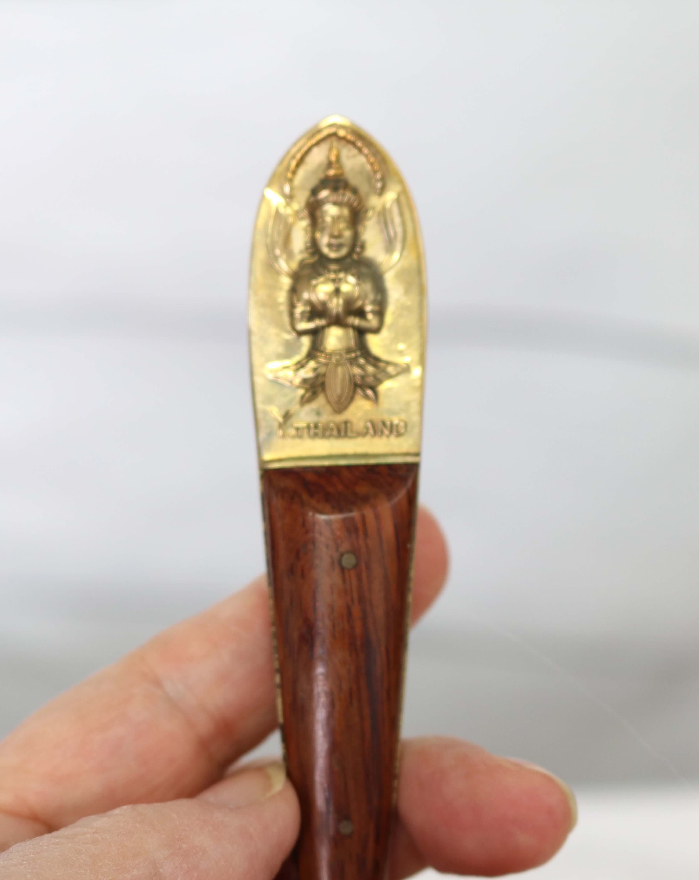 Midcentury Modern Thai Siam Buddaha Brass and Rosewood Flatware