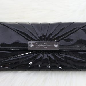 Jessica Simpson Bifold Wallet, Vintage Wallet, Ladies Wallet in Black Patent, Ladies Wallets, Envelope Wallet, Clutch Wallet, Large Billfold