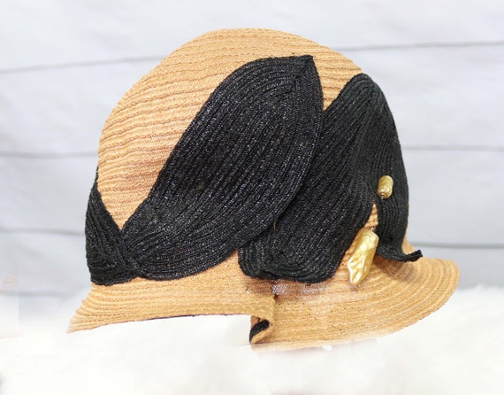 Natural Straw and Black Straw 1920’s Cloche Hat, … - image 10