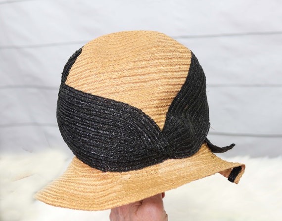 Natural Straw and Black Straw 1920’s Cloche Hat, … - image 7