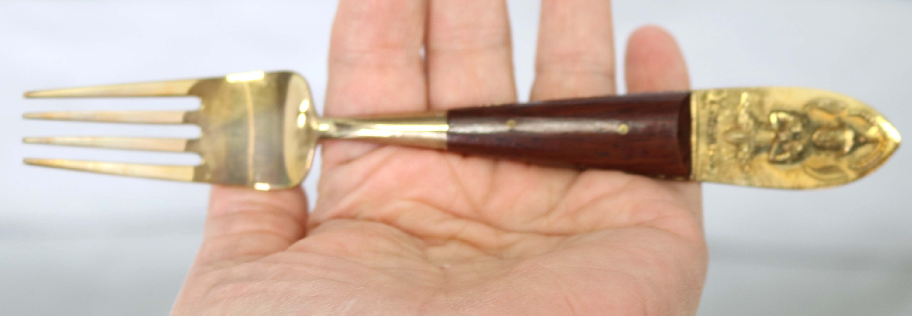 Midcentury Modern Thai Siam Buddaha Brass and Rosewood Flatware