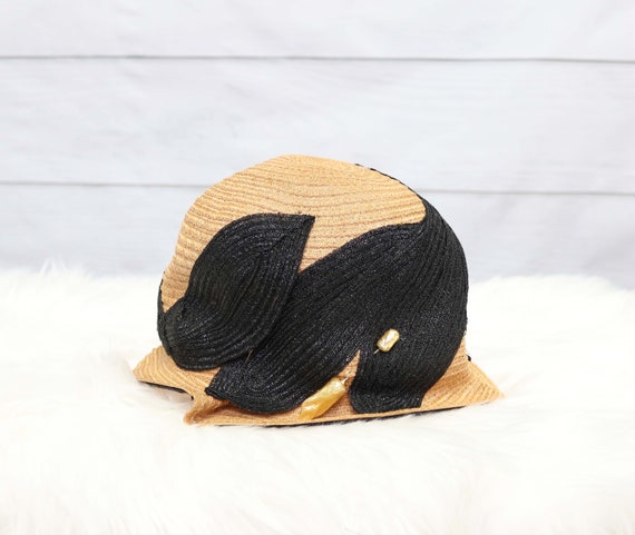 Natural Straw and Black Straw 1920’s Cloche Hat, … - image 4