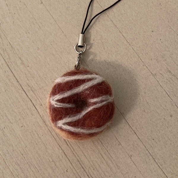 Needle Felted Chocolate and Vanilla Frosted Donut Charm
