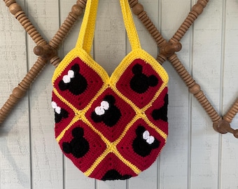 Mickey & Minnie - Adorable Handmade crocheted Mickey and Minnie Mouse inspired Disney shoulder bag