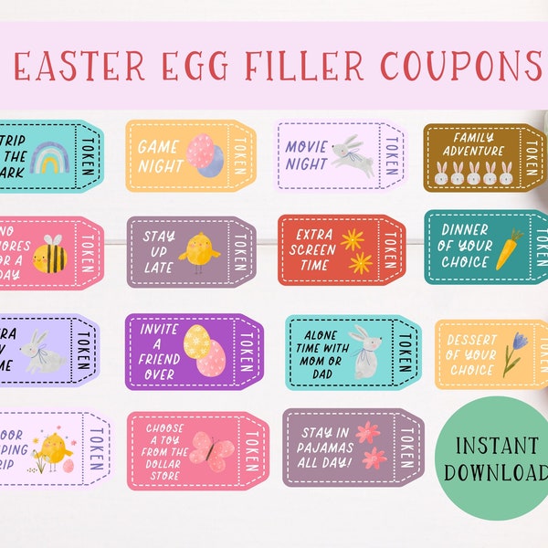 Easter Egg Filler Coupons | Easter Egg Coupons | Easter Egg Fillers | Easter Egg Tokens | Coupons For Kids | Easter Tokens | Easter Coupons