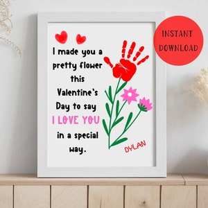 Valentinstag Handabdruck Kunst Gedicht | Druckbare Valentinstag Handwerk für Kinder | Valentinstag Aktivität in der Vorschule | Sofort Download