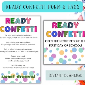 Poema de confeti listo y etiquetas de regalo / Confeti escolar / Etiqueta de confeti listo / Primer día de clases / Regreso a la escuela / Confeti listo imprimible
