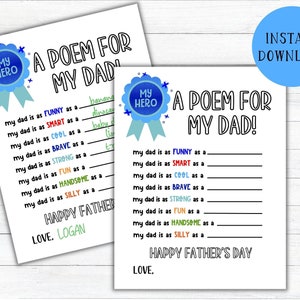 Father&#39;s Day Poem Preschool | Father&#39;s Day Poem | Personalized Poem | Father&#39;s Day Craft For Preschool | Toddler Father&#39;s Day Crafts