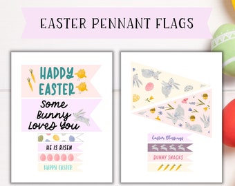 Ostern Wimpelfahnen | Wimpelkette | Ostern Dekor | Er ist auferstanden | Ostern Girlande | Osterkorb Tags | Girl Osterfahne | Druckbare Flagge