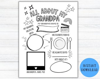 Tout sur mon grand-père imprimable | Questionnaire Fête des Pères | Tout sur grand-père | Papy imprimable | Remplissez le champ | Cadeau fête des pères