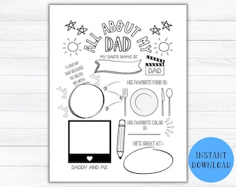 Todo sobre mi papá (imprimible) / Cuestionario del Día del Padre / Todo sobre papá / Regalo para papá de parte de los niños / Manualidad del Día del Padre para preescolar