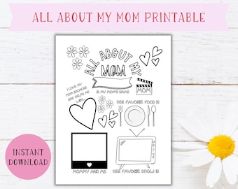 All About My Mom Printable | All About Mom | Mother's Day Gift | Keepsake For Mom | Mom Gift From Kids | Mom Questionnaire | Preschool Craft