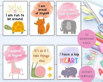 Positive Affirmation Cards For Kids | 32 Printable Affirmation Cards | Encouragement Cards | Lunch Box Cards | Kids Affirmations