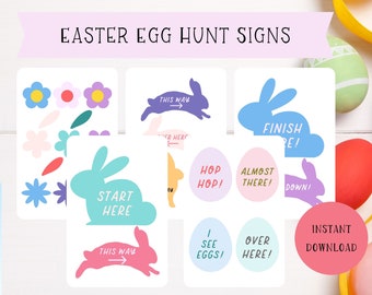 Panneaux de chasse aux œufs de Pâques | Kit de chasse aux œufs de Pâques | Panneaux de cour de chasse aux œufs | Chasse aux œufs pour enfants | Kit de panneaux de Pâques imprimables | Panneaux de cour de lapin de Pâques