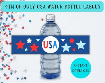 4 juli VS Waterflesetiket | Waterflesstickers | Patriottisch waterflesetiket | Afdrukbaar waterfleslabel | Waterflesverpakking