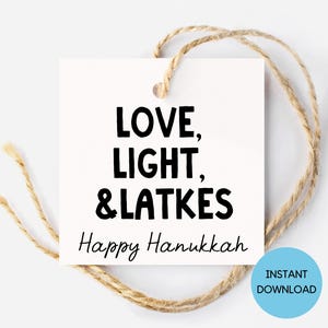 Étiquette-cadeau Hanoucca Love Light & Latkes imprimable, Hanoucca minimaliste, Hanoucca imprimable, étiquette cadeau Hanoucca, étiquette de faveur de Hanoucca, étiquette Latke
