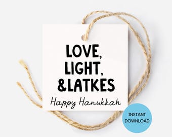 Hanukkah Love Light & Latkes Gift Tag Printable, Minimalist Hanukkah, Hanukkah Printable, Hanukkah Gift Tag, Hanukkah Favor Tag, Latke Tag