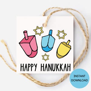 Étiquette-cadeau Hanoucca dreidels imprimable, Hanoucca imprimable, étiquette-cadeau de Hanoucca, étiquette de faveur de Hanoucca, cartes de Hanoucca, Hanoucca joyeux, cadeau juif
