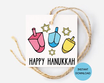Hanukkah Dreidels Gift Tag Printable, Hanukkah Printable, Hanukkah Gift Tag, Hanukkah Favor Tag, Hanukkah Cards, Happy Hanukkah, Jewish Gift