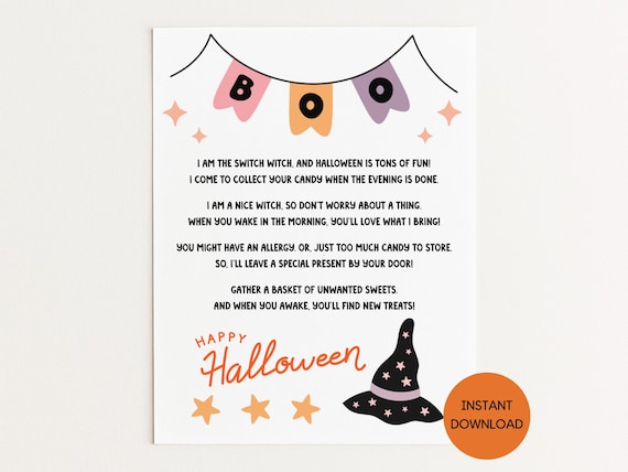 Switch Witch Printable Letter, Halloween Switch Witch, Switch Witch Tradition, Kids Halloween, Switch Witch Story, Halloween Food Allergy
