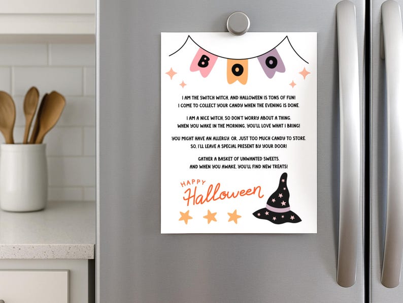 The Switch Witch Halloween printable for kids features a unique and custom poem from the Switch Witch.