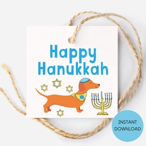 Étiquettes cadeaux Hanoucca teckel Menorah imprimables, Hanoucca imprimable, étiquette cadeau Hanoucca, étiquette faveur de Hanoucca, étiquette de Hanoucca, étiquette pour chien Hanoucca