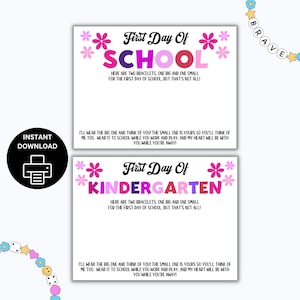 Erster Tag der Schule Armband Gedicht, druckbare Armband-Backing-Karte, erster Tag des Kindergartens, passende Armband-Karten, zurück zur Schule Gedicht