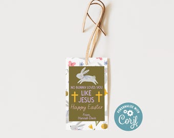 Kein Hase liebt dich wie Jesus Druckbarer Osterhasenanhänger, bearbeitbarer Osterhasenanhänger, Osterbehandlungsanhänger, Kirchenbevorzugungen, Osteranhänger religiös