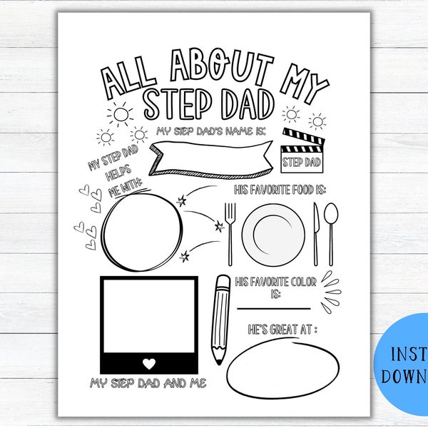 All About My Step Dad Printable Fill In The Blank | Father's Day Questionnaire | Step Dad Gift | Step Dad Father's Day | Gift For Step Dad
