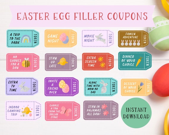 Easter Egg Filler Coupons | Easter Egg Coupons | Easter Egg Fillers | Easter Egg Tokens | Coupons For Kids | Easter Tokens | Easter Coupons
