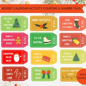 Christmas Printable Advent Calendar Activity Coupons, Advent Calendar Printable, Advent Calendar Kids, Advent Calendar Tag, Advent Activity