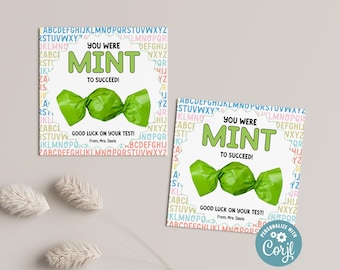 You Were Mint To Succeed Testing Motivation Tag Printable, Editable Testing Day Tag, Test Encouragement, State Testing, Testing Tags