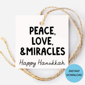 Étiquette cadeau Hanoucca paix amour & miracles imprimable, Hanoucca minimaliste, Hanoucca imprimable, étiquette cadeau Hanoucca, étiquette de faveur de Hanoucca, Hanoucca