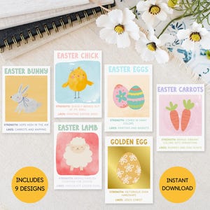 Oster-Sammelkartenspiel, druckbare Osteraktivität, Oster-ATC-Karten, Osterspiel, Osterkorbfüller, Osterfamilienspiel, Osterkarten