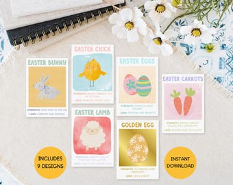 Oster-Sammelkartenspiel, druckbare Osteraktivität, Oster-ATC-Karten, Osterspiel, Osterkorbfüller, Osterfamilienspiel, Osterkarten