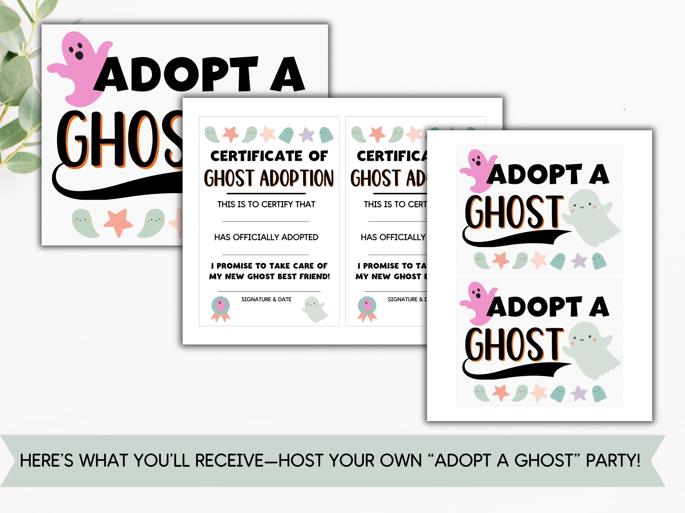 Adopt a Ghost, Adopt a Ghost Sign, Pet Ghost, Ghost Certificate, Ghost ...
