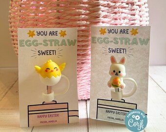 Osterstraw Topper druckbarer Anhänger, bearbeitbare Osterstraw Topper Karte, Trinkbecher Osterkarte, Osterkorbanhänger, du bist Eierstroh süß