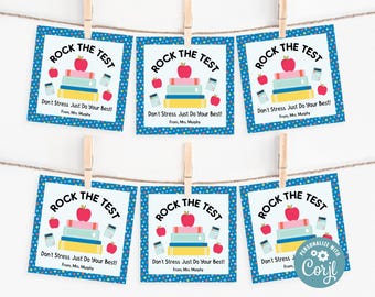 Testing Motivation Tag Printable, Editable Rock The Test Tag, Testing Day Tag, Test Encouragement, State Testing, Testing Tags, Teacher Test