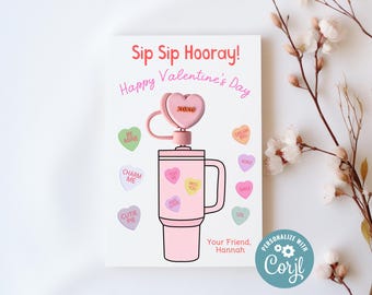 Straw Topper Valentine Printable Cards for Teens & Tweens, Editable Valentine,  Tween Valentine, Drink Tumbler Valentine, Conversation Heart