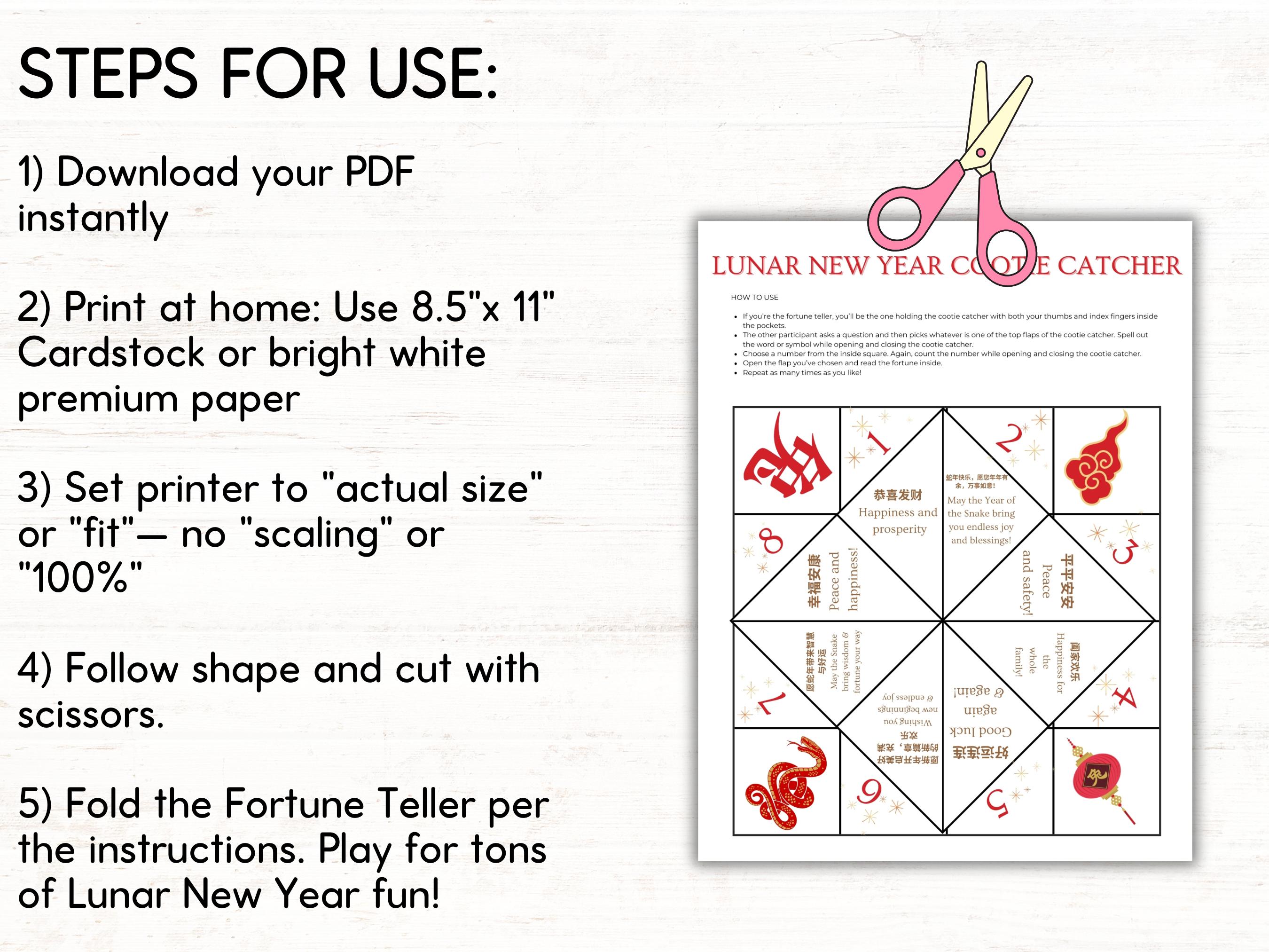 printable lunar new year cootie catcher, chinese new year fortune