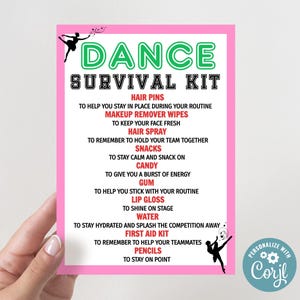 Editable Dance Competition Survival Kit, Dance Survival Kit, Survival Kit Tag, Competitive Dancer Tags, Dance Gifts, Dance Team Survival Kit