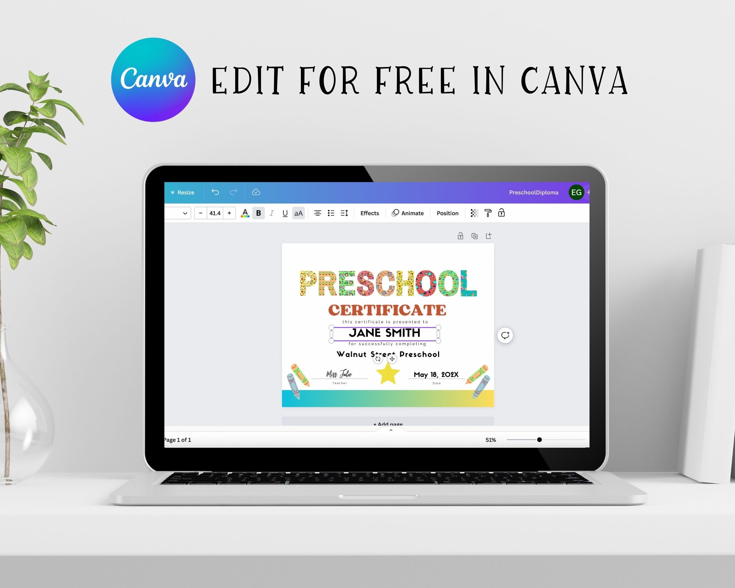 Editable Preschool Graduation Certificate Preschool Diploma Preschool